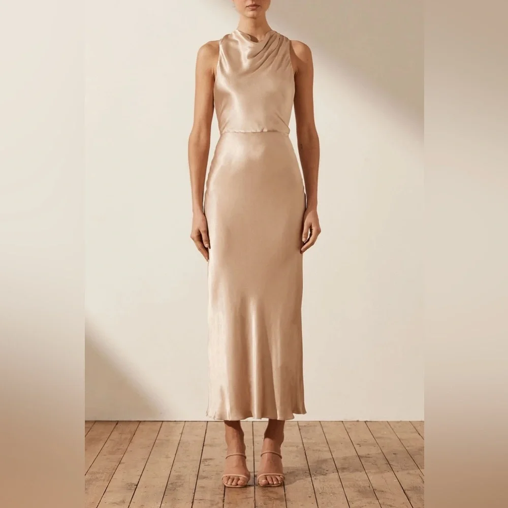 Shona Joy La Lune High Neck Midi Dress – Gold, Cocktail, Evening, Elegant, Sz 4 - Picture 2 of 16